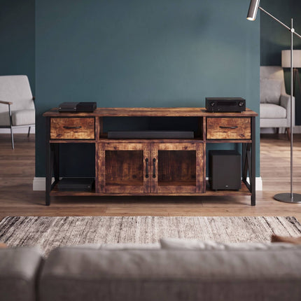Industrial Black TV Stand with Storage, 140 cm