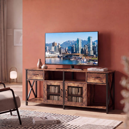 Industrial Black TV Stand with Storage, 180 cm