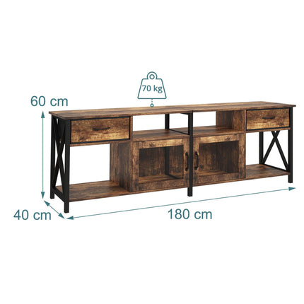 Industrial Black TV Stand with Storage, 180 cm