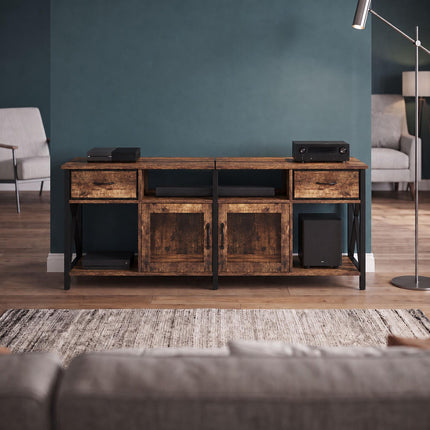 Industrial Black TV Stand with Storage, 180 cm