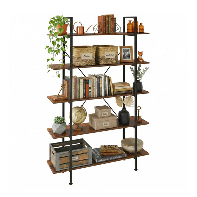 Industrielles Bücherregal, 5 Ablagen, Holz- und Metallrahmen