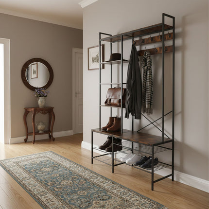 Industrielle Garderobe mit Schuhbank und Hutablage