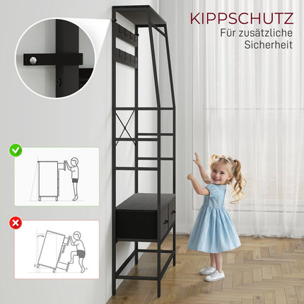 Garderobenständer mit Schuhablage, 2 Stoffschubladen, 8 Haken
