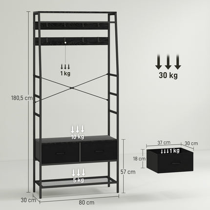 Garderobenständer mit Schuhablage, 2 Stoffschubladen, 8 Haken