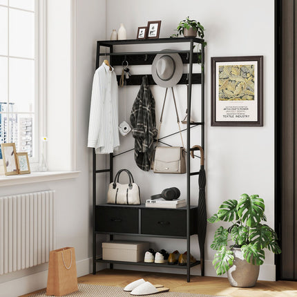 Garderobenständer mit Schuhablage, 2 Stoffschubladen, 8 Haken
