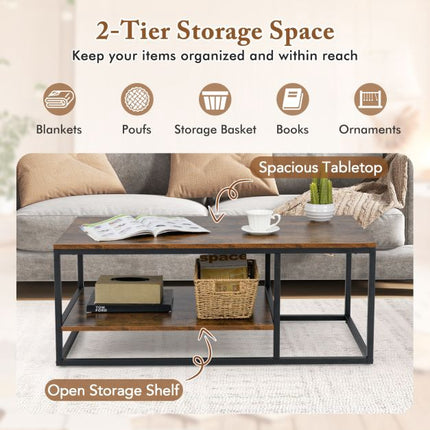 Industrial Coffee Table, 2-Tier, 105 cm, Rustic Brown