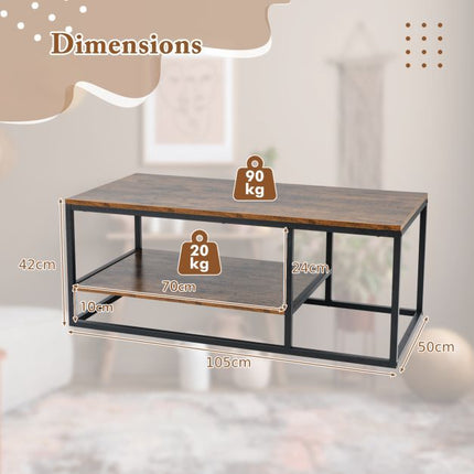 Industrial Coffee Table, 2-Tier, 105 cm, Rustic Brown