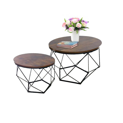 Industrial Coffee Table Set, Wood-Effect Top, Metal Frame