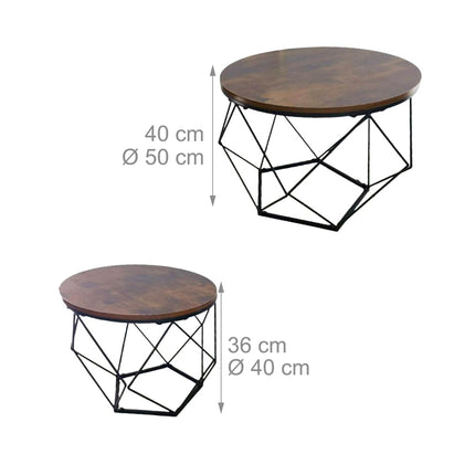 Industrial Coffee Table Set, Wood-Effect Top, Metal Frame