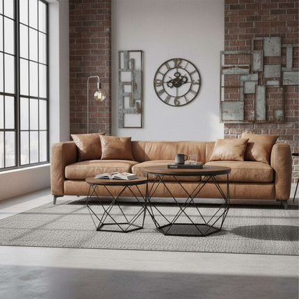 Industrial Coffee Table Set, Wood-Effect Top, Metal Frame