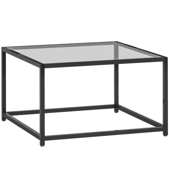 Couchtisch im Industrial-Design, gehärtetes Glas & Stahl, 68x68 cm
