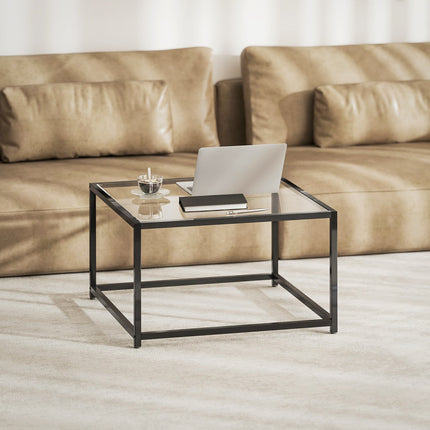 Couchtisch im Industrial-Design, gehärtetes Glas & Stahl, 68x68 cm