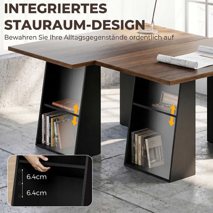 Industrieller Computertisch 140 cm, 4 offene Ablagen, Braun-Schwarz