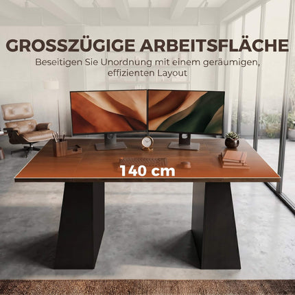 Industrieller Computertisch 140 cm, 4 offene Ablagen, Braun-Schwarz