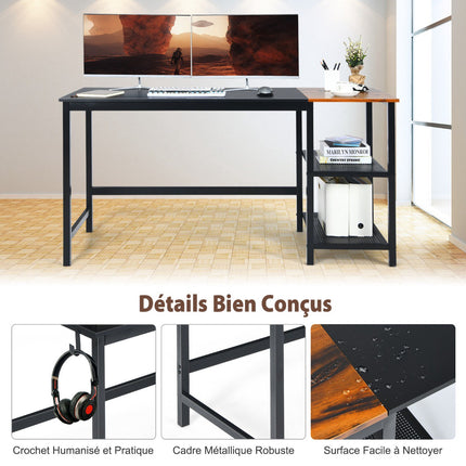 Industrie-Computertisch, 150 cm, 2-stufiges Regal, Haken