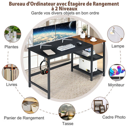 Industrie-Computertisch, 150 cm, 2-stufiges Regal, Haken
