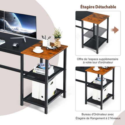 Industrie-Computertisch, 150 cm, 2-stufiges Regal, Haken