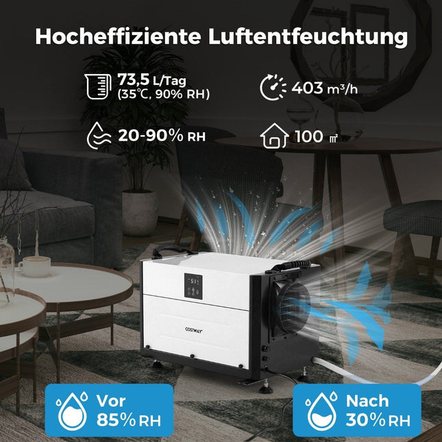 Industrie-Luftentfeuchter, 73,5 l/Tag, 3 Modi, 24-Stunden-Timer