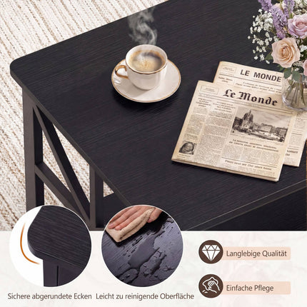 Industrial Farmhouse Coffee Table with Open Shelf, Black