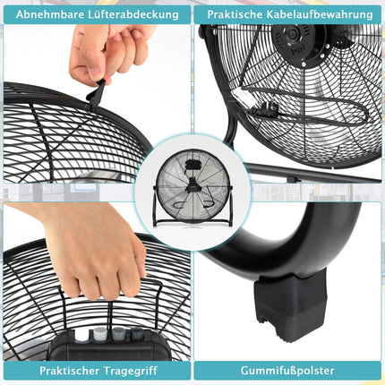 Industrie-Bodenventilator 20 Zoll, 3 Geschwindigkeiten, 145° Neigung