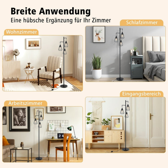 Industrielle Stehlampe mit 3 Käfigschirmen, 169 cm, Schwarz