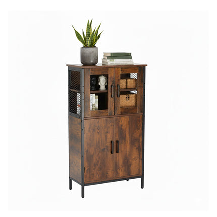 Industrial Glass Door Cupboard – Adjustable Shelves, Safe Design