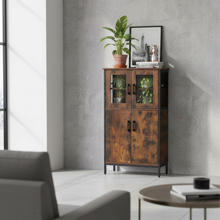 Industrial Glass Door Cupboard – Adjustable Shelves, Safe Design