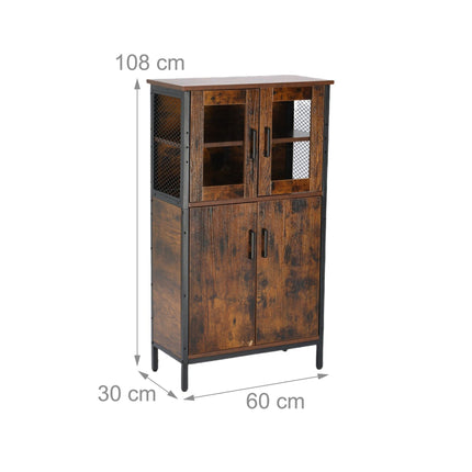 Industrial Glass Door Cupboard – Adjustable Shelves, Safe Design
