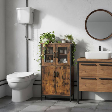 Industrial Glass Door Cupboard – Adjustable Shelves, Safe Design