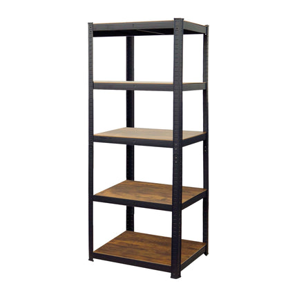 Industrial Heavy-Duty Shelf, 5 Wood-Effect Shelves, 100 kg per Shelf, Black