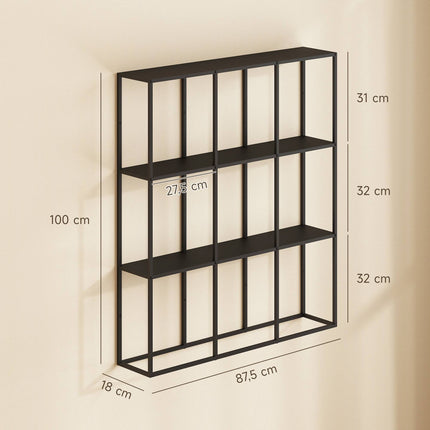 Industrial Metal Wall Shelf with 9 Compartments, Black