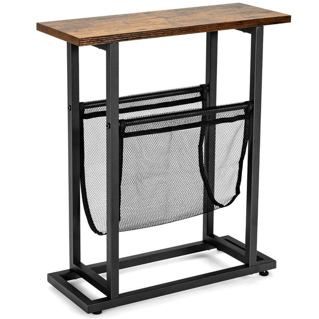 Industrieller Beistelltisch schmal, 2 Ebenen, 48 x 18 x 54,5 cm, Braun/Schwarz