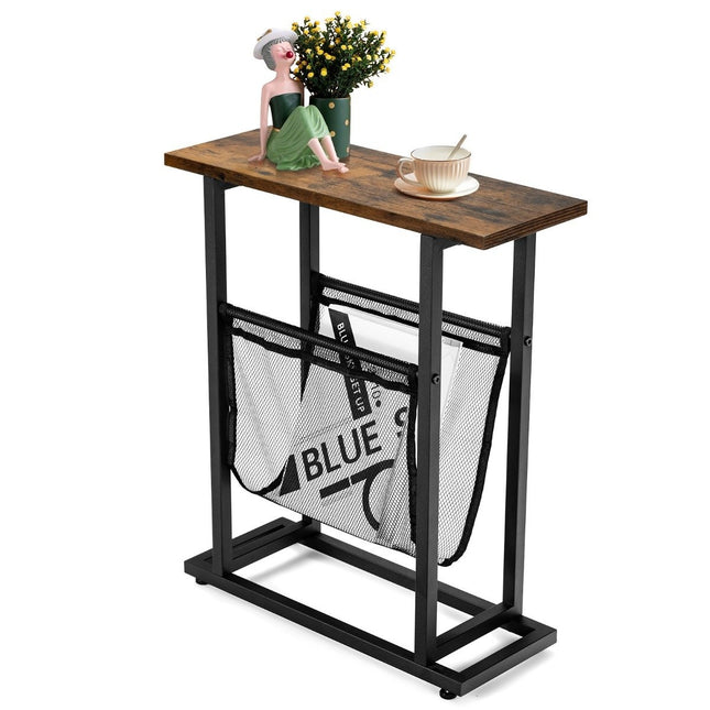 Industrieller Beistelltisch schmal, 2 Ebenen, 48 x 18 x 54,5 cm, Braun/Schwarz