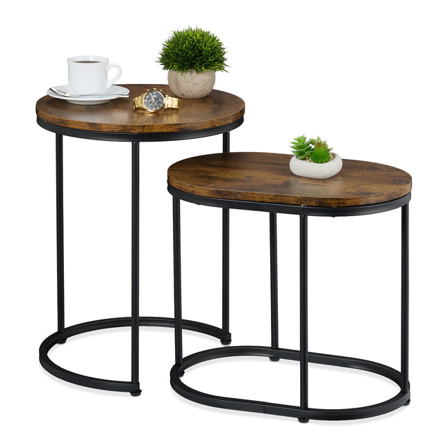 Industrielle Satztische, 2er Set, Holzoptik
