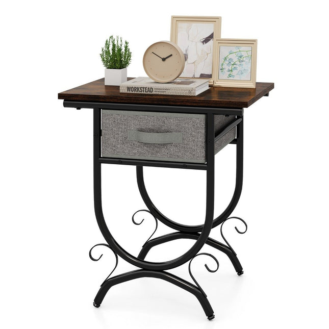 Industrie-Nachttisch mit Stoffschublade – Metallrahmen, 48x35x53 cm