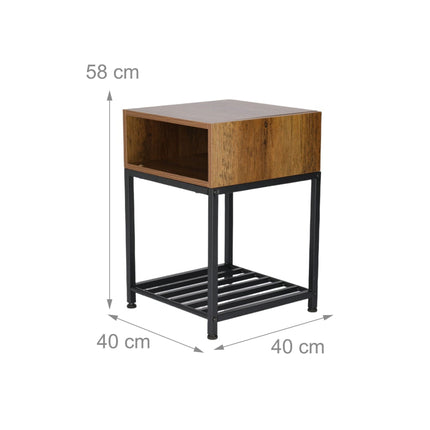 Industrial Nightstand with Open Shelf and Grid Storage