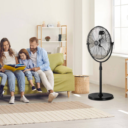 Industrial Pedestal Fan 18 Inch, Adjustable Height, 3-Speed, Black