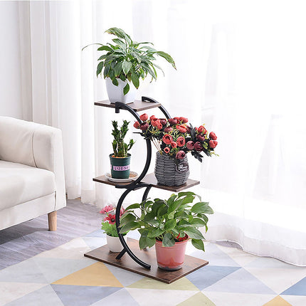 Industrial Plant Stand, Curved, 5 Pots, Metal Frame