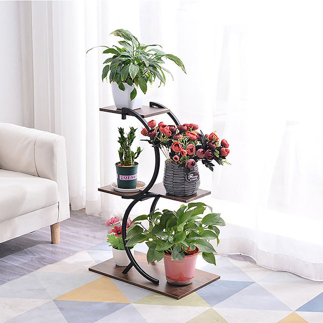 Industrial Plant Stand, Curved, 5 Pots, Metal Frame