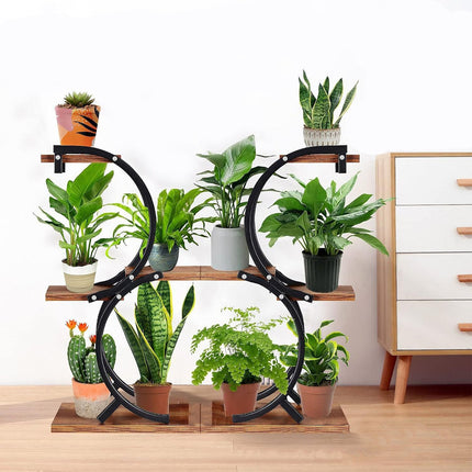 Industrial Plant Stand, Curved, 5 Pots, Metal Frame