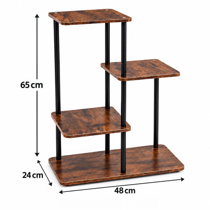 Industrial Plant Stand with 4 Shelves, Metal and MDF, 65 x 48 x 24 cm