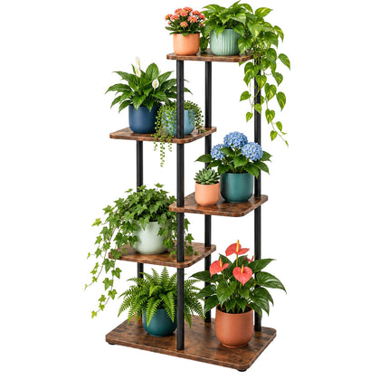 Industrial Plant Stand with 5 Shelves, Metal and MDF, 86 x 48 x 24 cm