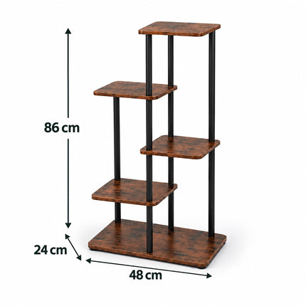Industrial Plant Stand with 5 Shelves, Metal and MDF, 86 x 48 x 24 cm