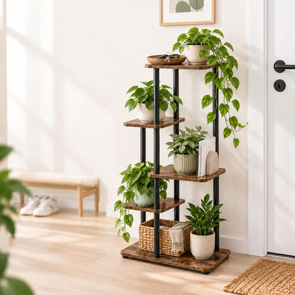 Industrial Plant Stand with 5 Shelves, Metal and MDF, 86 x 48 x 24 cm