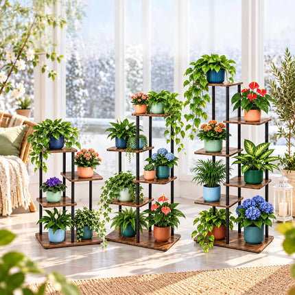 Industrial Plant Stand with 5 Shelves, Metal and MDF, 86 x 48 x 24 cm
