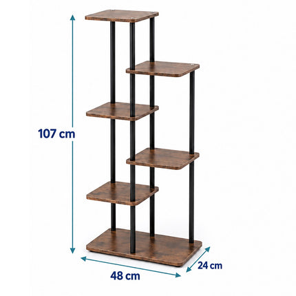 Industrial Plant Stand with 6 Shelves, Metal and MDF, 107 x 48 x 24 cm