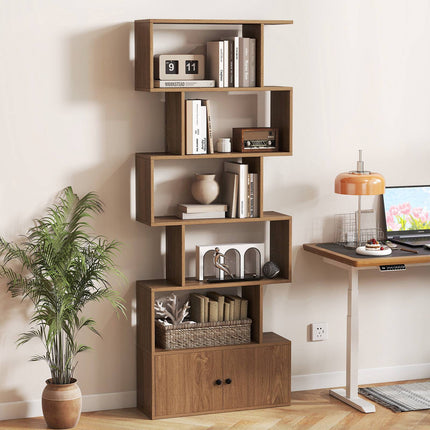 Industriële S-vormige boekenkast met 6 planken en kast