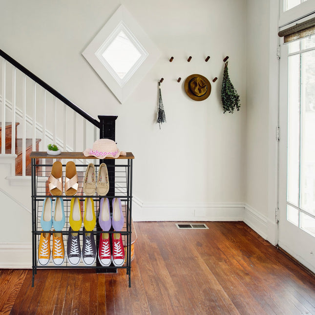 Industrial Shoe Rack, 3-Tier Metal Shelves, 9 Pairs