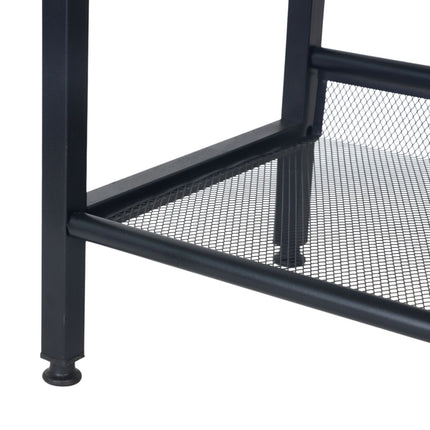 Industrial Shoe Rack with Grid Shelves – Iron, Wood Finish