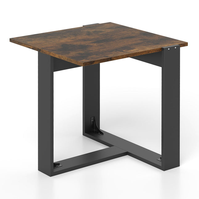 Industrieller Beistelltisch mit T-förmigem Metallfuß, Braun, 50x50 cm